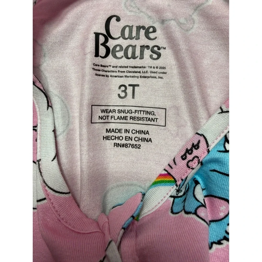Care Bears Toddler Girls 3t Pink Viscose One Piece Pajamas Zip Front Sleeper NWT